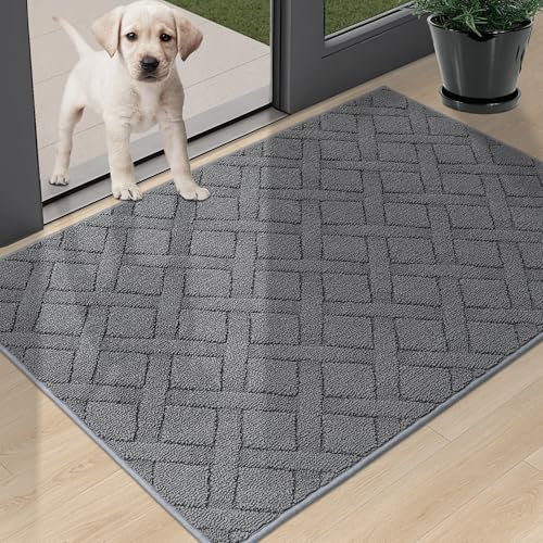 COSY HOMEER Schmutzfangmatte Innen 80 x 120 cm, Fussmatte Innen Waschbar, Maschinenwaschbare rutschfeste Fußmatte, Absorbierend Schmutzfangmatten für Hintertür, Eingang, Flur, Küche, Grau
