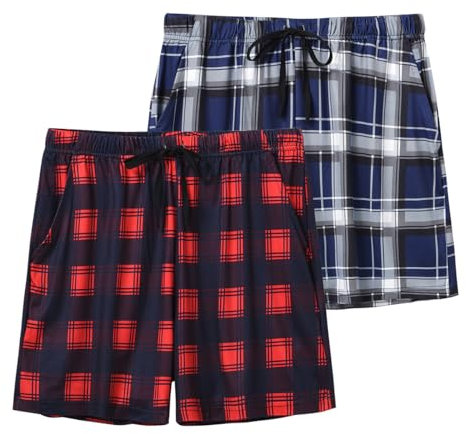 MoFiz Shorts Femme Bas de Pyjama Été Détente Imprimé Pantalon Court de Nuit avec Poches Lot de 2 Carreaux B, L