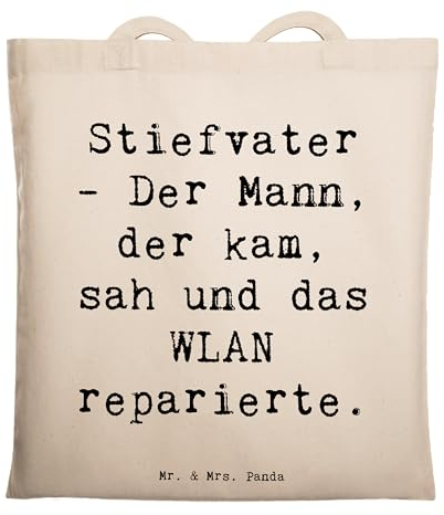 Mr. & Mrs. Panda Tragetasche Spruch Stiefvater Held - Geschenk, Technik, reparierte, Handarbeit, Mann, herzerwärmende Sprüche, Einkaufstasche,