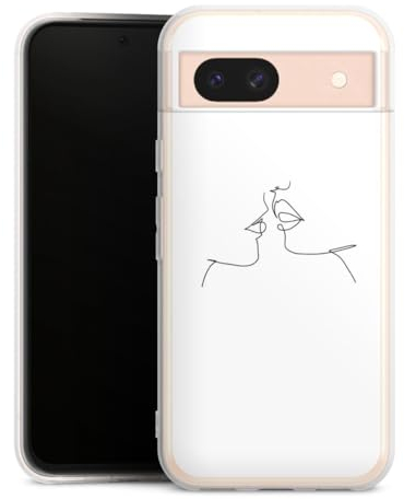 Silikon Hülle kompatibel mit Google Pixel 8 a Case transparent Handyhülle Kussmund Line Art Liebe