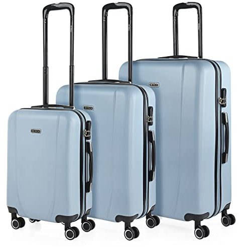 ITACA - Juego Maletas De Viaje rígidas Trolley con Candado de Combinacion TSA y 4 Doble Rueda 360° Set Maletas De Viaje Ligeras y Resistentes, Azul Claro