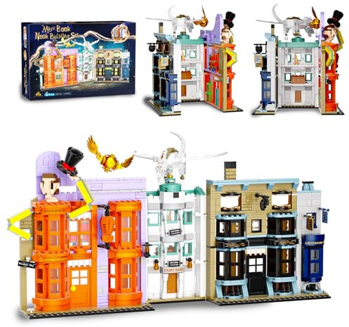 QLT Book Nook Klemmbausteine Bausteine,Kompatibel Mit Magic diagon Dragon Alley Castle Architecture für Modell für Heimdekor-Bücherregal Erwachsene und Mädchen ab 8-16+ 1187PCS