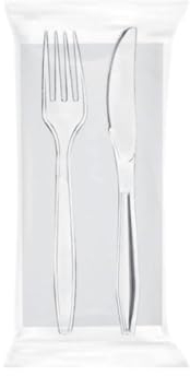 1/100/300 BIS DI POSATE IMBUSTATE CON TOVAGLIOLO - riutilizzabili - SET TRASPARENTI Posate forchetta + coltello (100 PEZZI)