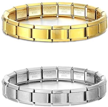 2 Stück Italian Charm Bracelet, Italian Charms Bracelet 2 Farben Charm Armband Austauschbares Modul Charms armband Langlebig Italian Charm Bracelet Gold für Modische Herren- und Damenbekleidung