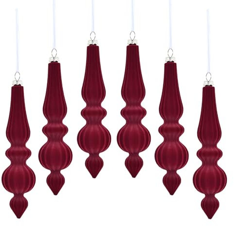 6 Stück Weihnachtsbaumkugel-Ornamente, Lange Konische Weihnachtskugeln, Kunststoff, Weihnachtsdekoration, Kugeln, Weihnachtsanhänger, Weihnachtsbaum-Anhänger für Party, (Rot)