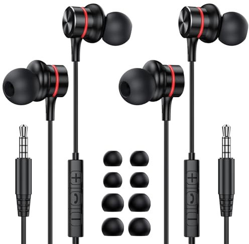 MOSWAG Verdrahtete Kopfhörer, 3.5mm Verdrahtete Kopfhörer Mit Mikrofon, In Ear Noise Nancelling Verdrahtete Kopfhörer Kompatibel Mit Mobiltelefonen, Desktop PCs, Tablets, Laptops, MP4s (2PACK)