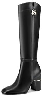 QUEEN HELENA Stivali Alti con Tacco Zip Laterale Casual Eleganti Donna K3487 (Nero Pu, Sistema Taglie Calzature EU, Adulto, Donna, Numero, Media, 38)