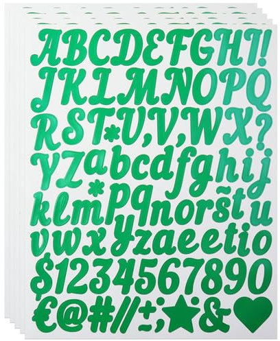 Small Letter Number Stickers, 5 Sheets Alphabet Symbols Sticker Kit for Scrapbook,DIY and Crafts, Letters Stickers Supplies - Dark Green