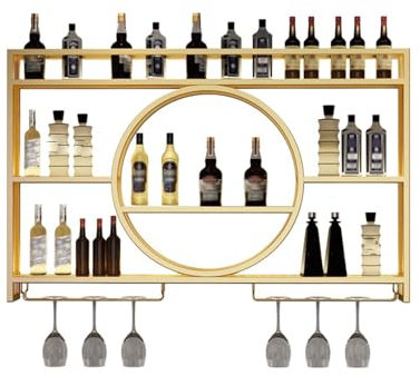 Awoyep Regal Metall Weinregal Hängend Flaschenregal: Bar Regale Wand Wandmontierte Weinregale Für Bar, Restaurant, Indoor (Gold, 120 * 15 * 80)