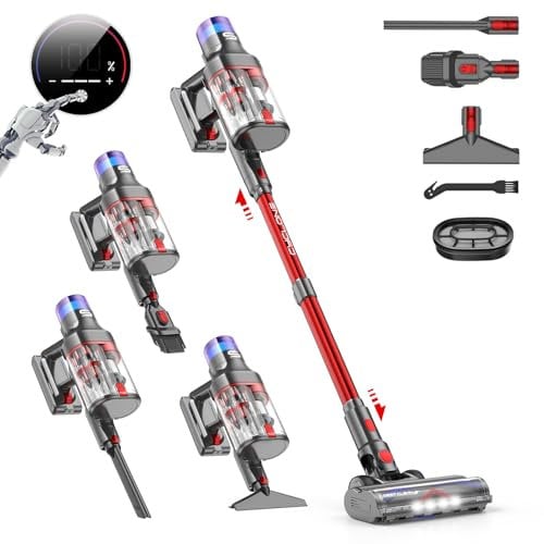 VSTOKY Aspirapolvere senza Fili Potente 58KPA/600W 75Min, Scopa Elettrica senza Filo con Autoportante, Doppio Contenitore 1,8L Vacuum Cleaner per Peli Animali Pavimento Tappeti, V15 ProMax