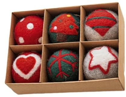 6 Stück Weihnachtskugeln Filz, Vintage Christbaumkugeln, Filz Schneeflocken Lebkuchen Anhänger Weihnachtsbaumkugeln