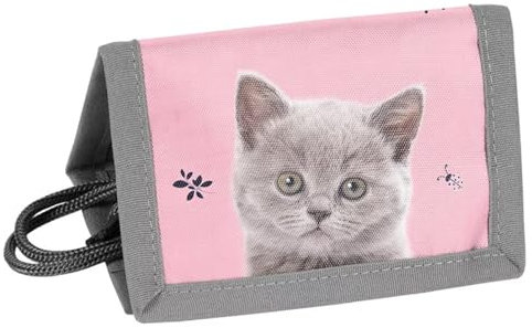 Ragusa-Trade Mädchen Jungen Kinder Katze Kätzchen Geldbeutel Portemonnaie Geldbörse Brustbeutel,rosa/grau, 12 x 8,5 x 1 cm