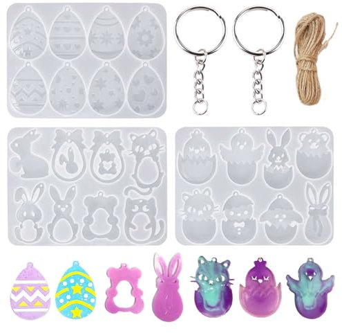 Stampi in silicone pasquale Stampi Uova di Pasqua Stampo Uovo di Pasqua - Kit Completo con Anelli Chiave e Corda Intrecciata - Design Variati per Feste e Artigianato Creativo