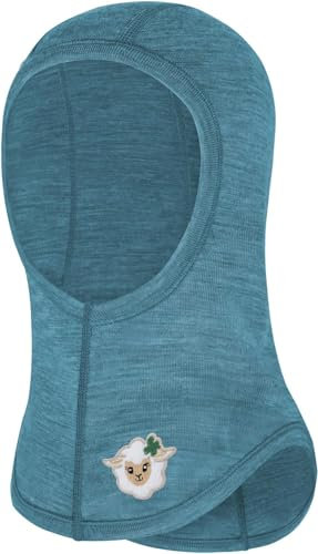 normani Baby Woll Sturmhaube Thermo Balasclava Schlupfmütze aus Wolle Wintermütze Skihaube Unterziehmütze Sturmmaske aus 100% Merinowolle von 0 bis 8 Jahre Farbe Blau Größe 98/128