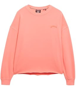 Superdry Damen Essential Logo Relaxed Sweatshirt mit Rundhalsausschnitt Feuriges Korallrot 36