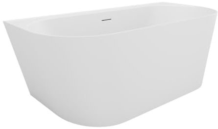 Vente-unique-Baignoire semi îlot - 230 L - 160 x 75 x 58 cm - Blanc mat - Acrylique - AMOBIA