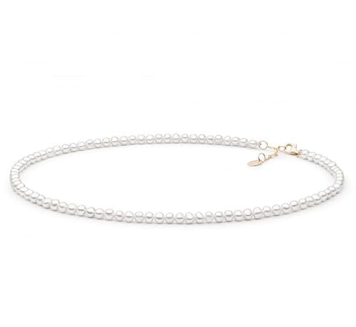 Gaura Pearls Perlenkette - ECHTE Süßwasserzuchtperlen weiß, rund, 38-41 cm, 585 Roségold plattiert