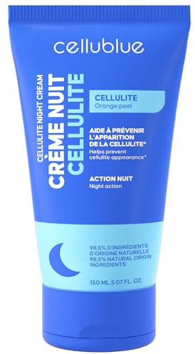 Cellublue - Crème Cellulite Nuit - Efficacité Nocturne Anti-Cellulite - 98,5% Naturel - Formule Caféinée - Améliore l'Apparence de la Peau - Hydrate et Tonifie