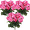 Hperu 6pcs geranios Artificiales, Flores de Seda realistas de 14 Pulgadas con Ramas Ajustables para decoración al Aire Libre, Rojo Rosa