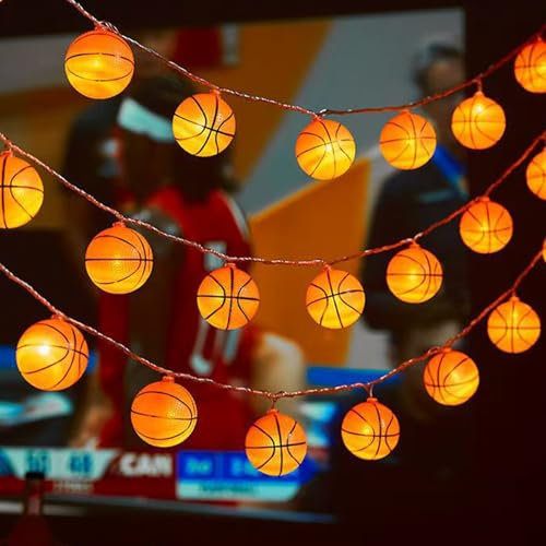 YeahBoom Basketball-Lichterkette,1.5M 10 LED Sportball-Lichterkette,Batteriebetrieben,Korbkugel Dekorationen,Innen für für Weihnachten, Hochzeit, Party, Kinderzimmer, Innen Deko