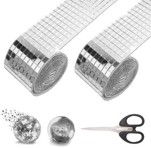 Miroir Mosaïque autocollant Carreaux de mosaïque verre boule à facettes Bande adhésive 3200 pièces Mosaïque miroir 5x5 mm 2 rouleaux pour DIY artisanat décoration salle de bain cuisine