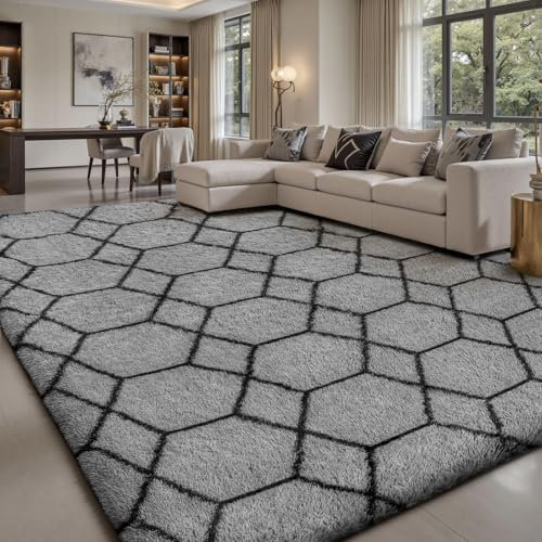 Sour Lemon Hochflor Teppich Grau Carpet Wohnzimmer 120x160 Waschbar Anti-Rutsch Extra Große Teppiche Schlafzimmer Flauschige Moderne Teppiche Matte Teppichen für Schlafzimmer Kinderzimmer