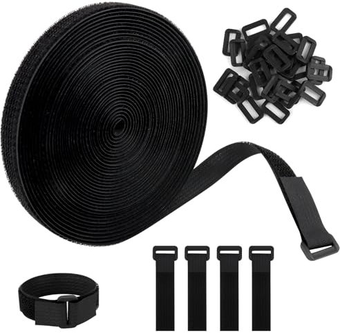 ELEPRUC 10M bridas para cables con 50 Hebillas, Organizador de Cables, tiras de cables Reutilizables, Bridas para Cables de Oficina, Hogar, Jardín y Más, Negro