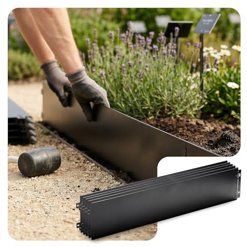 VOUNOT® 15M Metal Lawn Edging, Heavy Duty Garden Landscape Border, Durable Lawn Fence 15pcs, 100 x 18 cm, Black