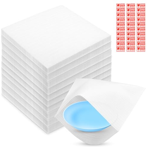 TMZELOA 100 PCS Demenagement Feuilles Mousse Papier Bulle Déménagement 20 x 20cm Carton Demenagement Vaisselle avec Étiquettes Sacs d'emballage en Coton Perlé pour Vaisselle Plats Assiettes Verres