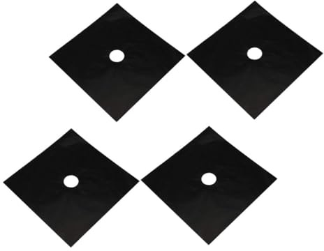 FUNNETOYU Para Estufa De Gas 0,3 Mm Negro 4 Unidades, Cubiertas Reutilizables Antigrasa y Fáciles De Limpiar, Mantén Tu Cocina Limpia y Protegida