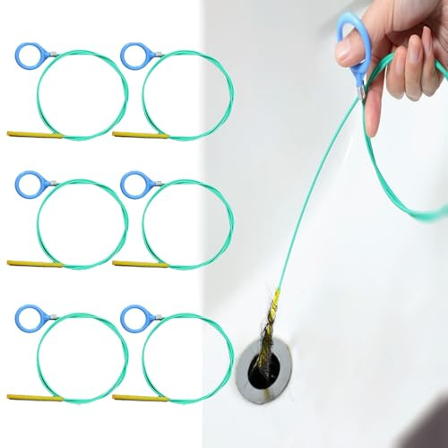 6 Stück Abflussreiniger Spirale, 90 cm Lang Spirale Abfluss Rohrreinigung, Abflussspirale Edelstahl Reinigungsschaken Sticks, Flexibles Rohrreinigungsbürste Rohrbürste, Haarfänger für Abfluss