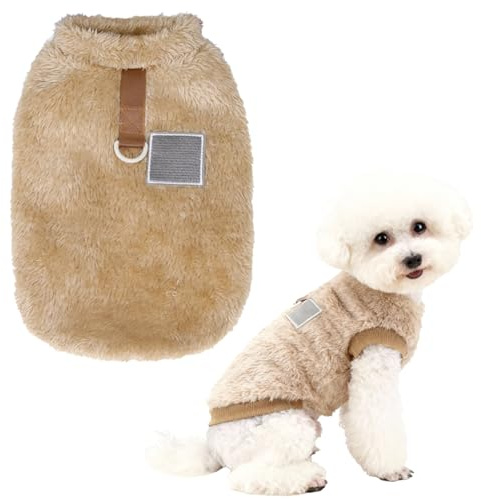 Haustier-Sherpa-Fleece-Pullover Winterjacke Welpen Yorkie Chihuahua Warme Herbst-Winterkleidung Weste Rollkragenpullover mit D-Ring Weiches Sweatshirt für Kleine Hunde Katzen (braun, S)