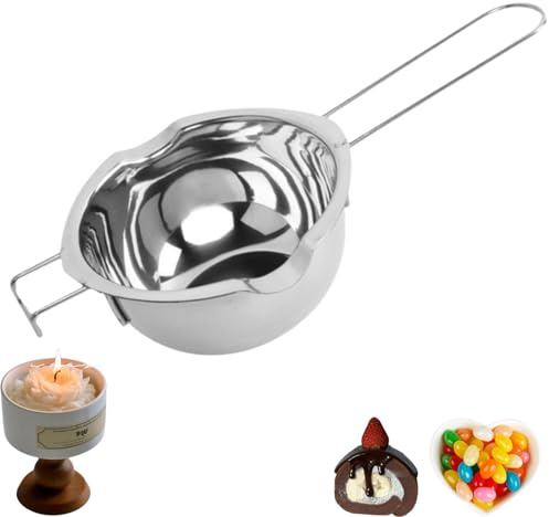 MITUMORMOR Kerzen Schmelztopf, 600ml Wasserbad Schmelzschale, Hitzebeständiger Schmelztopf mit Griff, 304 Edelstahl Schokoladen Schmelztiegel Schmelzschüssel, Perfekt für Backen, Kochen & DIY