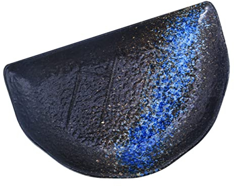 Homoyoyo Halbmondförmiger Blauer Keramikteller Flachplatte mit Retro Design als Snackteller für Esszimmer und Küche zum Stilvollen Servieren von Speisen