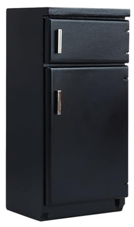 AWJUWHBJ 1:12 Maßstab Schwarz Doppeltür-Kühlschrank für Puppenhäuser Küche mit realistischer Holzstruktur und Materialien Modellhaus Schwarzer Kühlschrank Küchenzubehör