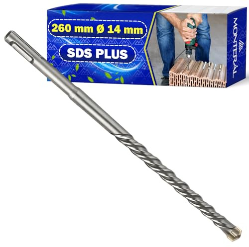 Broca Hormigon SDS Plus Ø14x260 mm Acero y Carburo Tungsteno | Broca para Hormigon se Puede Usar para Ladrillo Paredes Piedra Hormigón Armado - MONTERAL