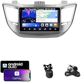 Android 15 - Estéreo De Coche para Hyundai Tucson 2015-2018 con CarPlay Android Auto Inalámbrico, Radio De Pantalla Táctil IPS De 9 Pulgadas con WiFi GPS Mirror Link Bluetooth FM(H100)