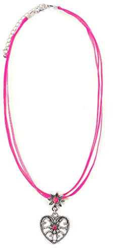 Trachtenkette Dirndlkette Trachtenschmuck mit Herz und Strass 795 (Pink)