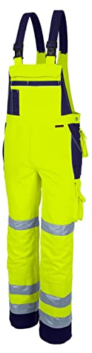 Qualitex Warnschutz-Latzhose Arbeits-Hose PRO MG 245 - gelb/Marine - Größe: 52