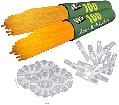 KNIXS 200x Arm-Knicklichter Orange leuchtend inkl. 200 x 3D-Verbinder und je 4 x Ballverbinder und 7-Lochverbinder für Party, Festival, Geburtstag oder als Dekoration, geprüfte Markenqualität