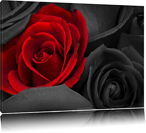 roses rouges romantiques noir / blanc sur toile, énorme XXL photos complètement encadrée avec civière, impression d'art sur ??la photo murale avec cadre, moins cher que la peinture ou une peinture à l'huile, pas une affiche ou une bannière