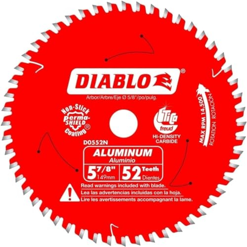 Diablo Sägeblatt für mittelgroßes Aluminium – 14,5 cm Durchmesser, 52 TCG-Zähne, 5/8 Zoll Dorn, 1,5 cm Schnittfuge, -5 Hakenwinkel, 0,99 cm Platte, 14500 max. Drehzahl – D0552N