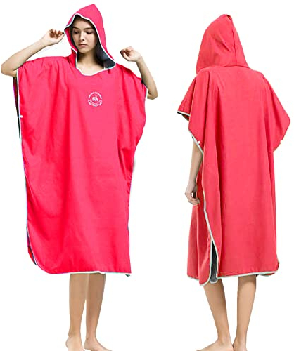 Hiturbo Mikrofaser Handtuch Poncho, Umziehhilfe Strand, Surf Poncho Herren und Damen Changing Robe, Einheitsgröße Warmer Mantel mit Kapuze, Umkleidehilfe Surfen, Schwimmen