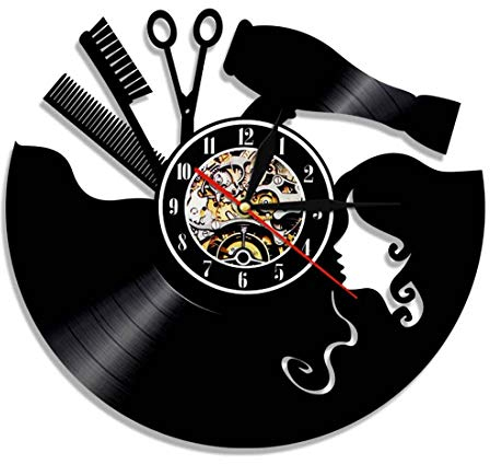 Zhiyi Orologio da Parete - Disco in Vinile - Stile Parrucchiere Salone Decorazione a Muro, 30 cm (Nero)