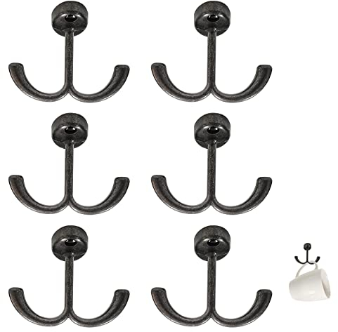 RFORPLY Deckenhaken aus Zinklegierung, Doppelzinken, Handtuch-/Bademantel-Kleiderhaken, 6 Stück