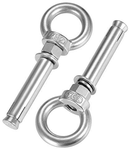 sourcing map M12 x 100 Spreizdübel Augenmutter Schraube mit Ring 304 Edelstahl Rohschrauben 2 Stück