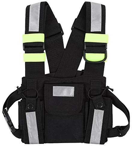 ASHATA Radio Walkie Talkie Brusttasche Harness Taschen,Nylon Reflektierende TYT Radio Tactical Harness Fronttasche,niversal Verstellbarer Schultergurt Zwei-Wege-Radios Tasche zum Wandern Radfahren