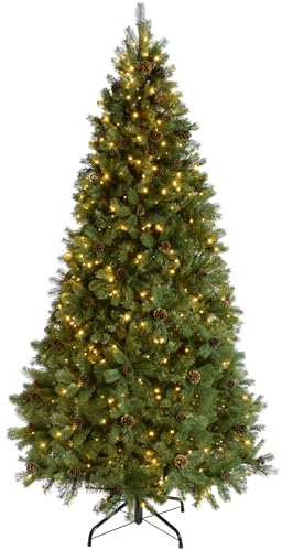 WeRChristmas Pre-Lit Craford Christmas Tree with Pinecones & 650 Chasing Warm LED Lights, 8 feet/2.4m