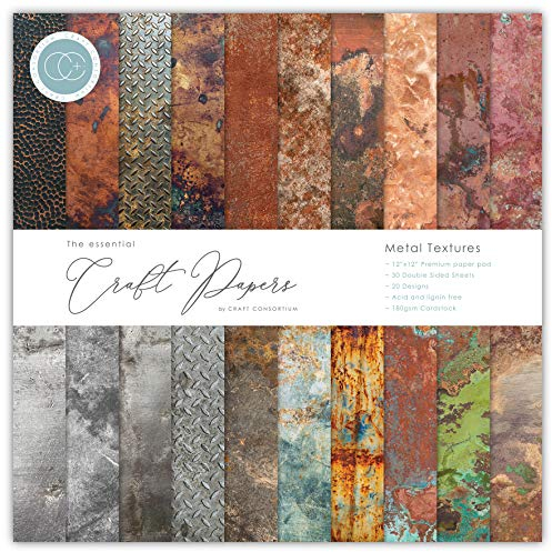 Craft Consortium Doppelseitiger Papierblock, 30,5 x 30,5 cm, Metallstrukturen, 20 Designs, mehrfarbig