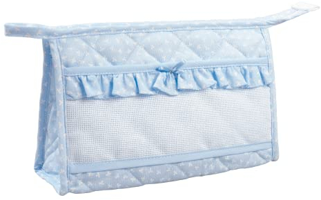 Filet - Kosmetiktasche mit Reißverschluss aus gestepptem Stoff | Ideal für Kosmetik und Cremes | Maße 25 x 15 x 6 cm | Made in Italy | Hellblau